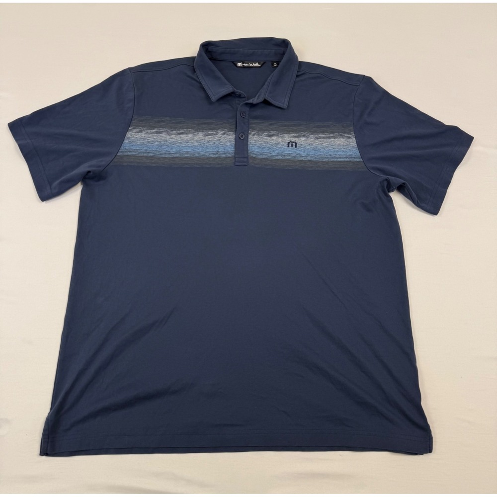 TravisMathew Mens XXL Polo Shirt Bundle 2 Pack Navy Blue Grey Striped Golf‎ Tops - Picture 2 of 14
